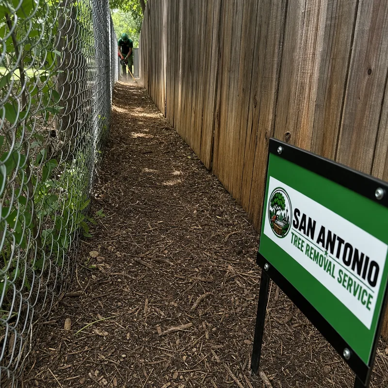 Finished fence-line edge with brush cleared back and the surface smoothed to improve access and reduce regrowth